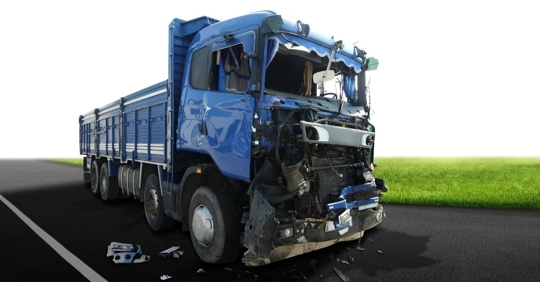 large truck with smashed front end